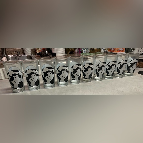 FIRNA COW BLACK AND WHITE ROTUND DRINKING GLASSES TUMBLERS LOT OF 10 - Picture 9 of 16